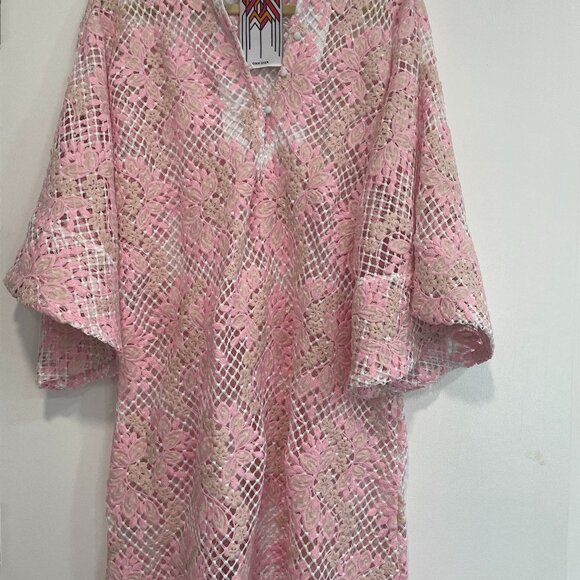 La Vie Style House Pink Lace Caftan Dress One Size used once for pictures. - Picture 1 of 8